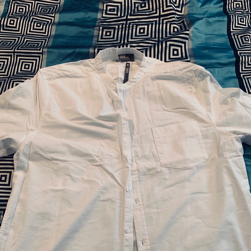 Grandad collar white shirt.